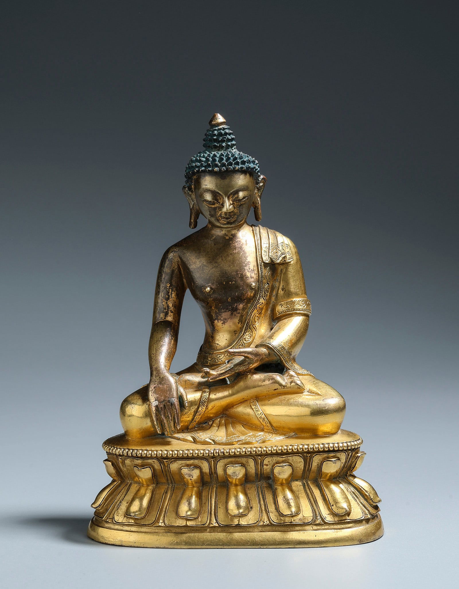 A Gilt Bronze Figure of Buddha Shakyamuni Qing Dynasty 1644-1912 (1 of 7)
