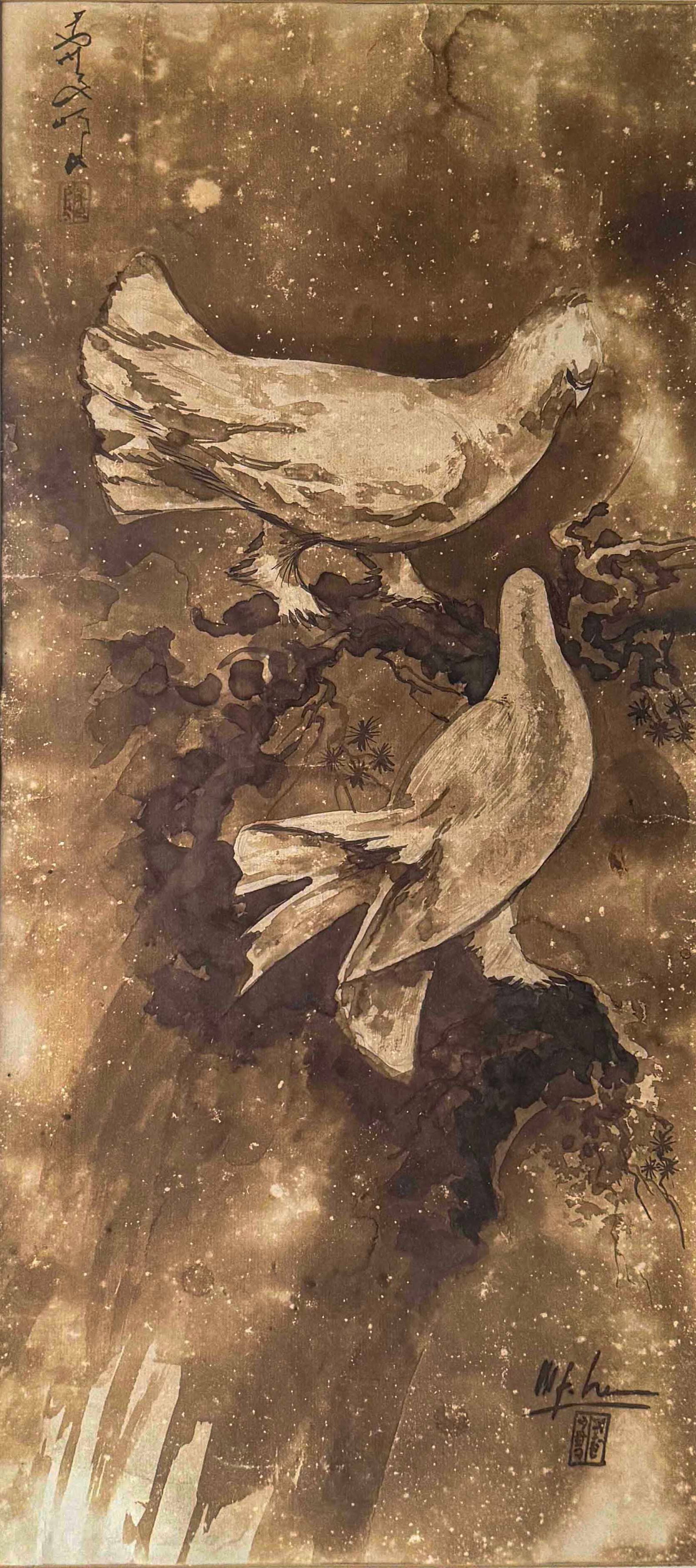 Lee Man Fong White Dove water color on paper: 261011 李曼峰鸽子镜框 Lee Man Fong White Dove water color on paper USD3000-4000 76x33cm 来源：前东南亚佳ࣤ