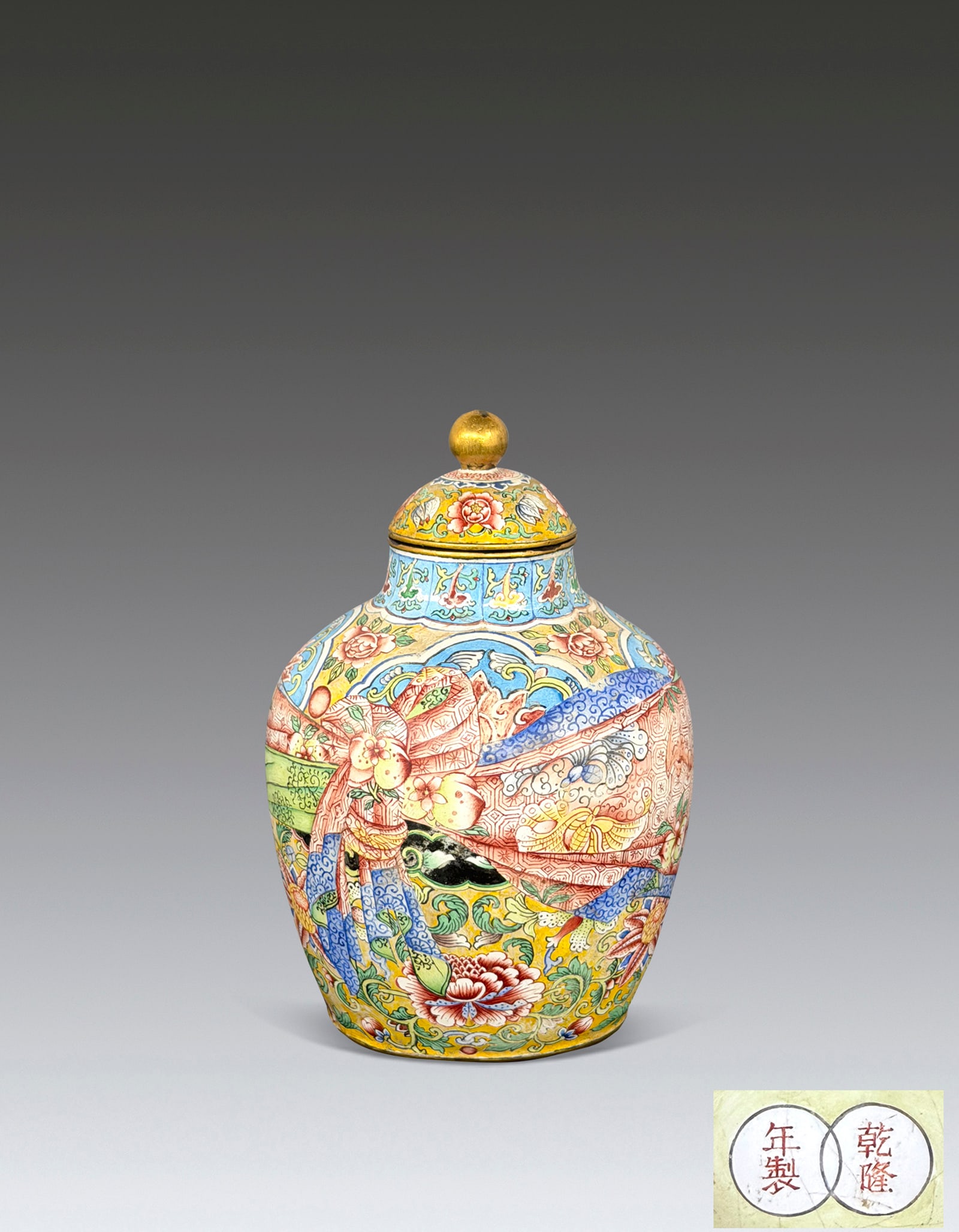 A Copper Enamelled Covered Jar with Wrapped Cloth Design Qing Dynasty Qianlong Mark and Period (1 of 12)