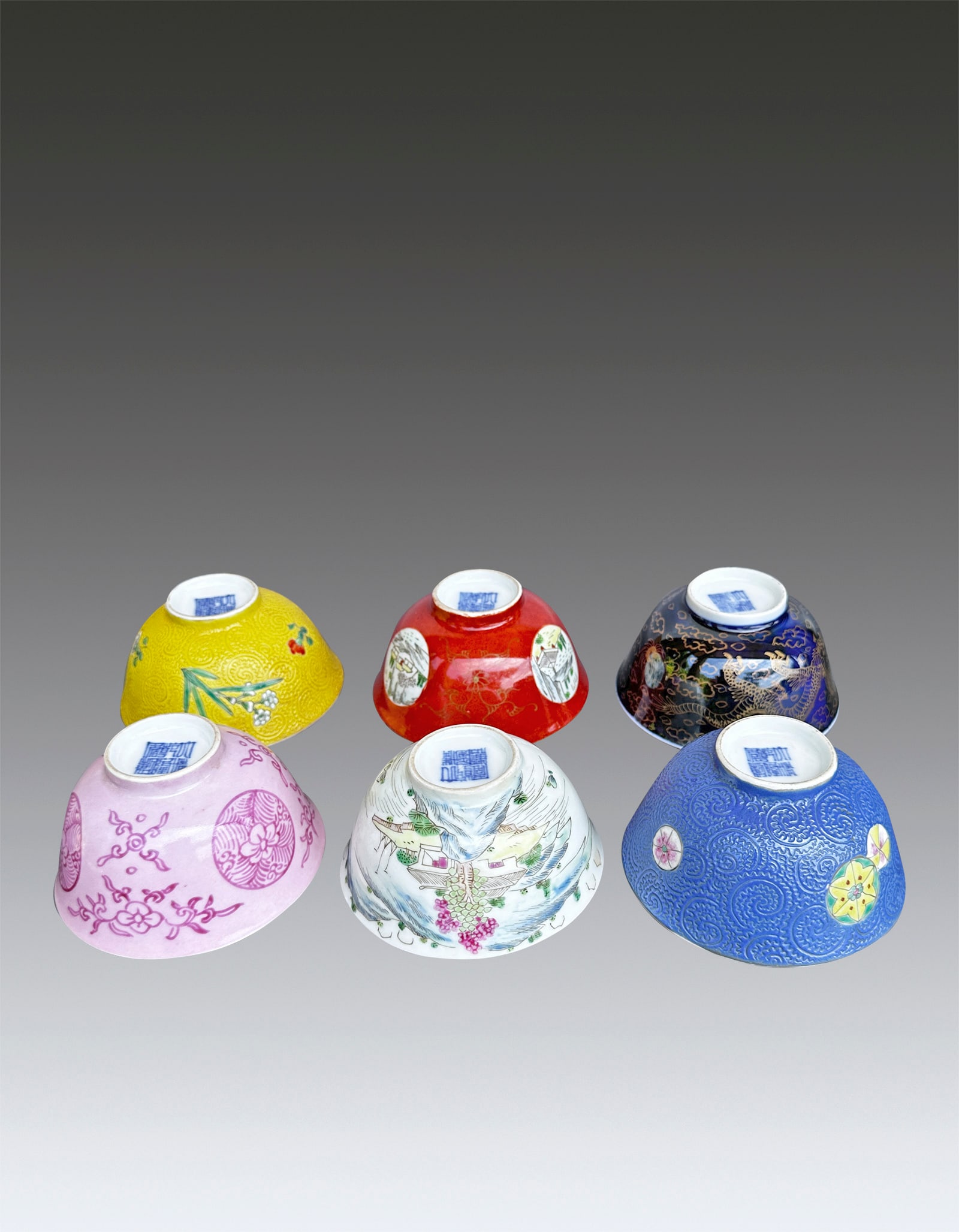 Group of Famille Rose Flower Cup Qing Dynasty 1644-1912: 261121 清代粉彩花卉卧足杯一组6件 1644-1912 Group of Famille Rose Flower Cup Qing Dynasty 1644-1912 USD1000-2000 D8.5x5cm 清