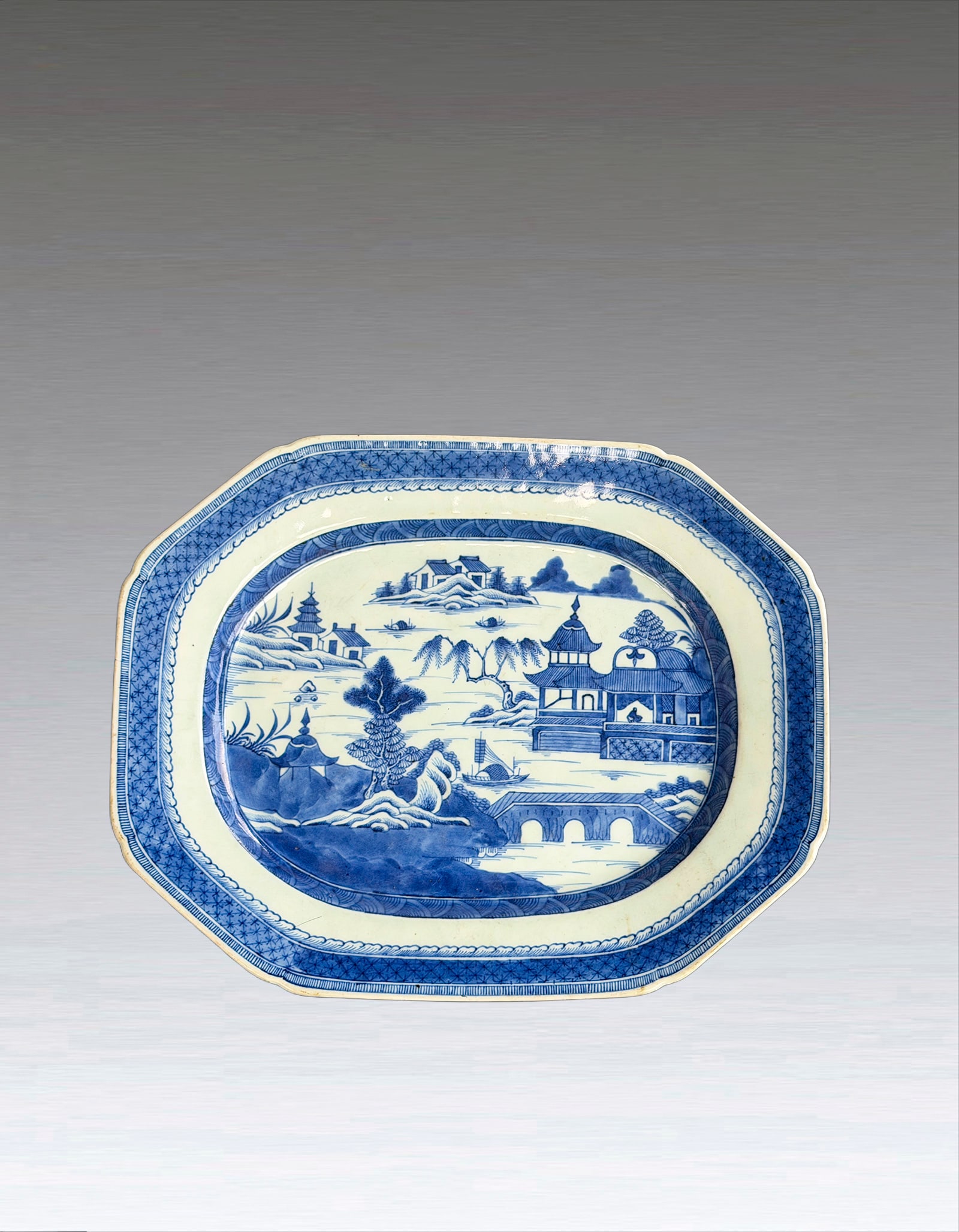 A Chinese Blue and White Landscape Square Plate Qing Dynasty1644-1912 (1 of 6)