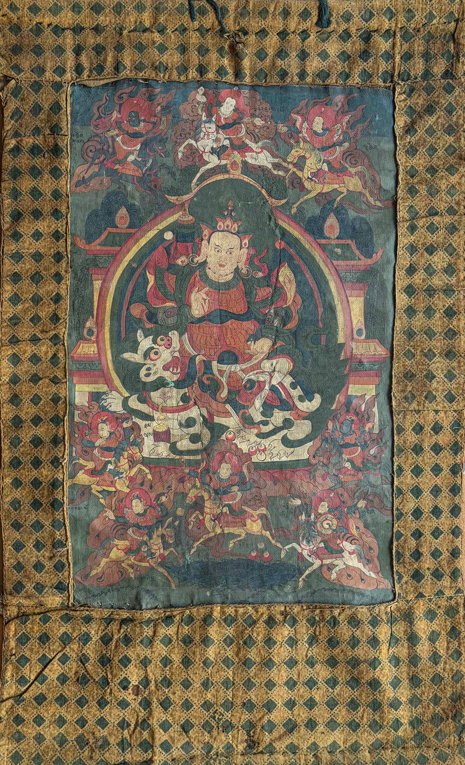 A Tibetan Yellow Jambhala Thangka 17?C18th Century (1 of 8)