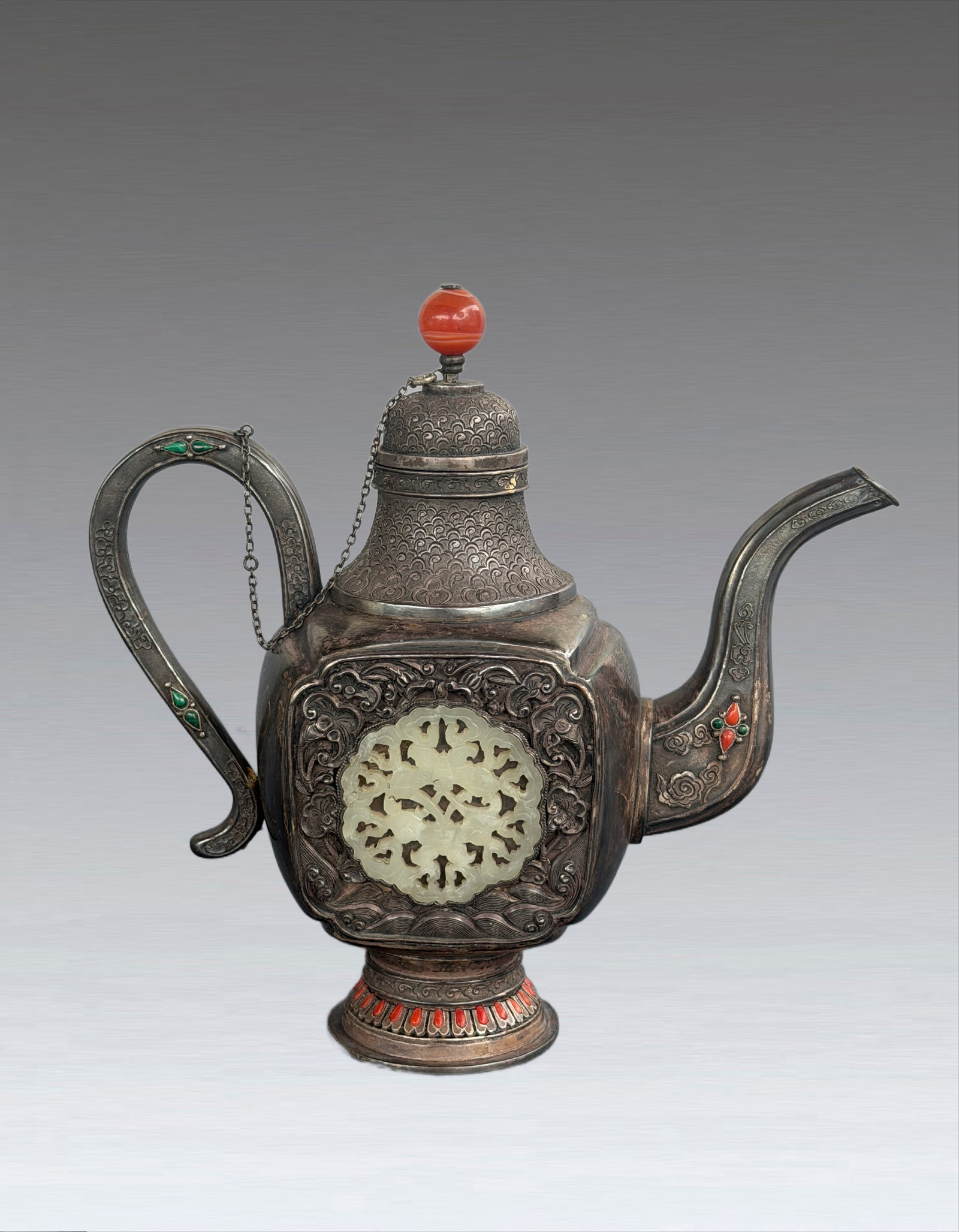A Chinese Silver Inlaid Win pot Qing Dynasty (1 of 11)