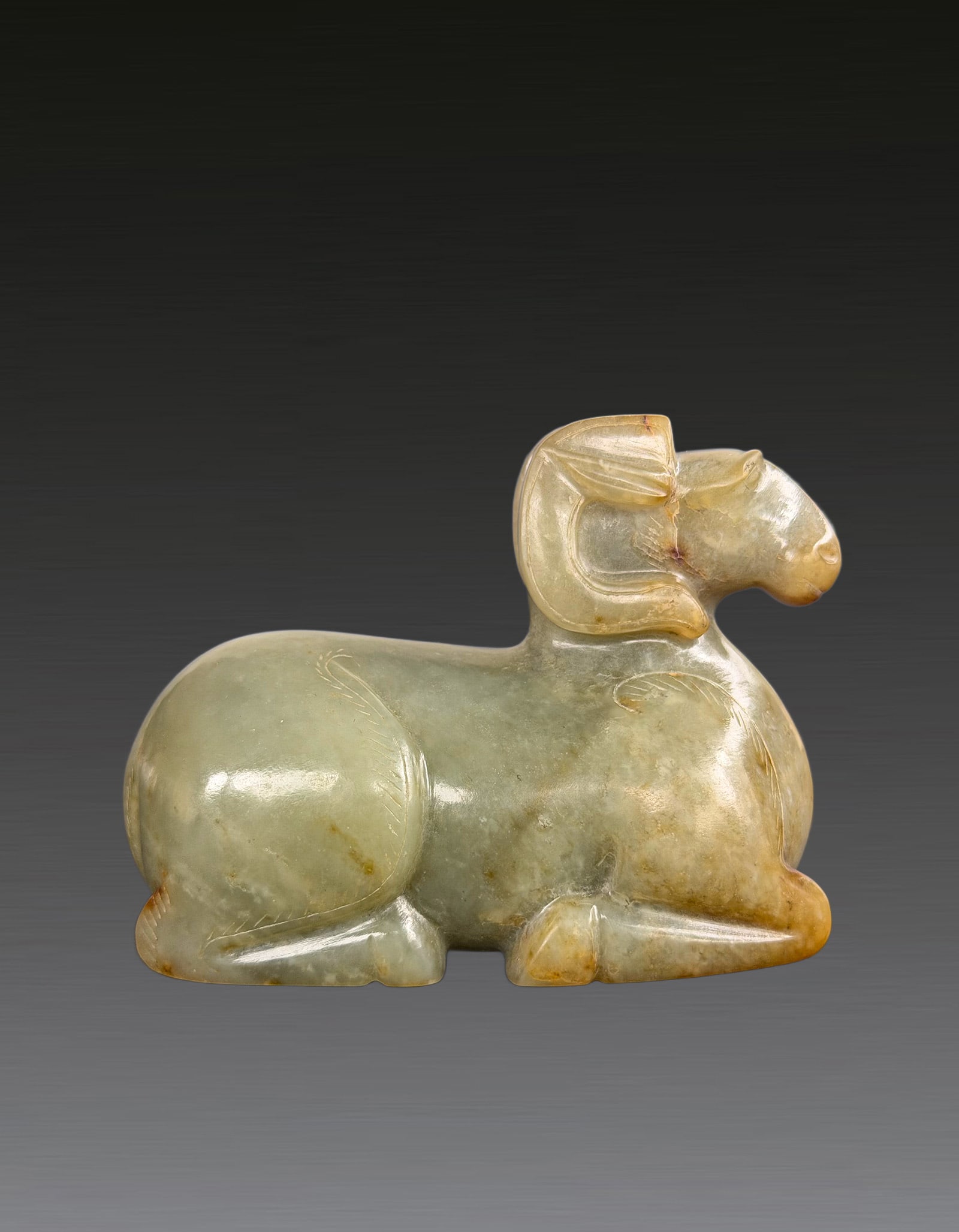 A Chinese White Jade Goat Paperweight Qing Dynasty 1644-1912: 261190 清和田白玉山羊纸镇1644-1912 A Chinese White Jade Goat Paperweight Qing Dynasty 1644-1912 USD1000-2000 L9x6.5cm，268g 以清
