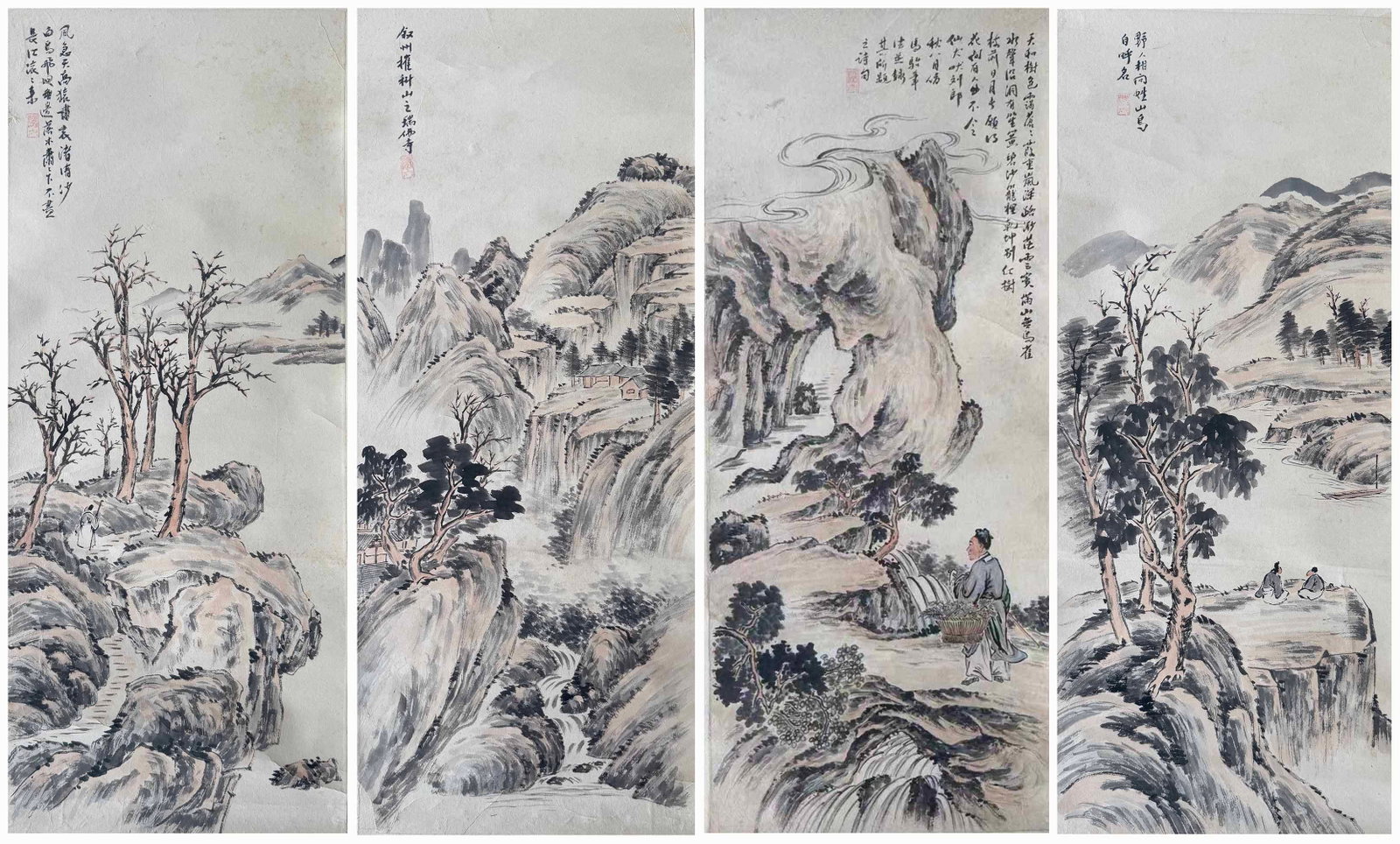 Wojiren Landscape: 271044 蜗寄人山水四条屏 Wojiren Landscape 来源：新加坡收藏家旧藏 USD800-1000 65x27cm &