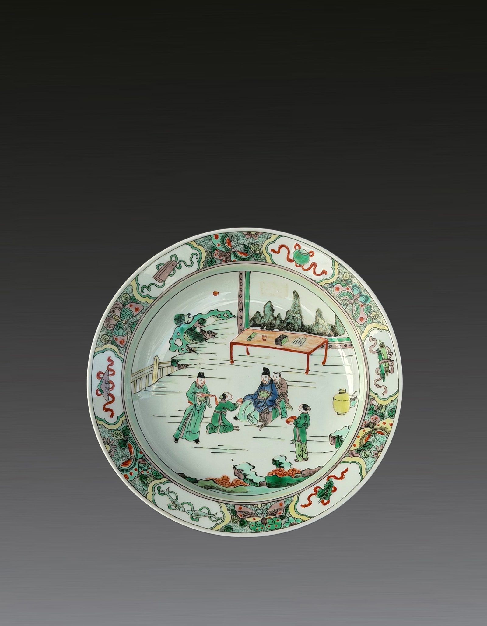 A Chinese Famille Vert Figure Plate Qing Kangxi Mark and Period 1661-1722: 271066 清康熙五彩礼贤高士图盘 1661-1722 A Chinese Famille Vert Figure Plate Qing Kangxi Mark and Period 1661-1722 来源A