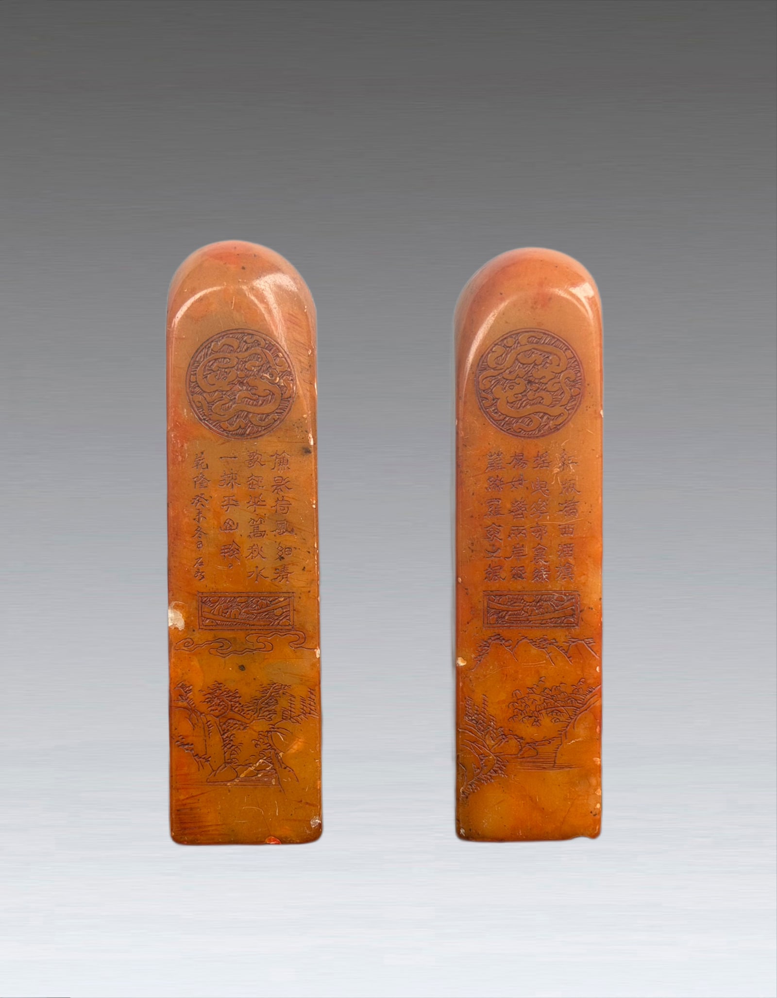 Pair of Soapstone Qing Dynasty 1644-1912 (1 of 6)