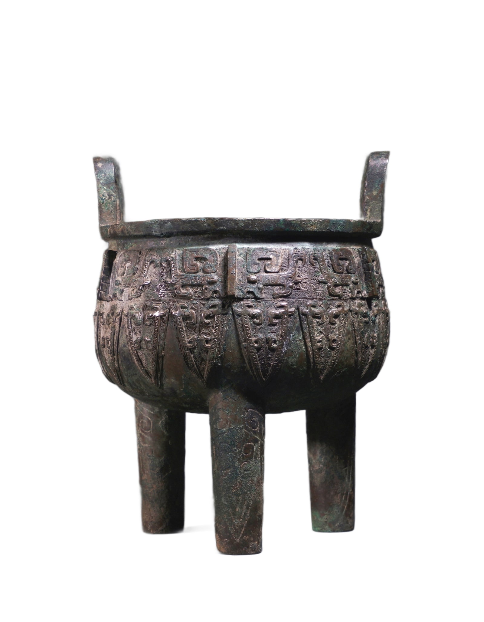 A Chinese Bronze Ding Ritual Vessel with Taotie Shang Dynasty (1 of 13)
