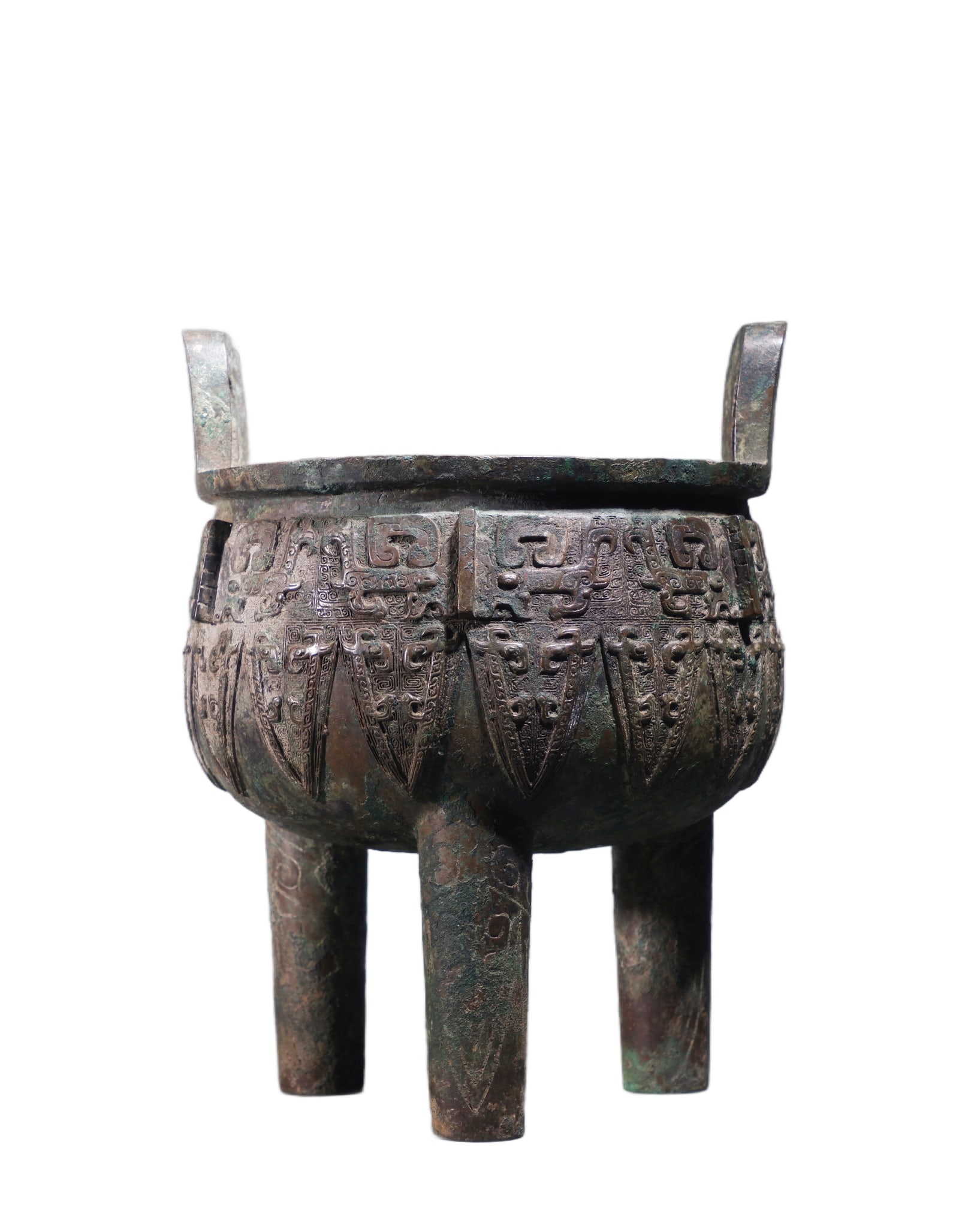 A Chinese Bronze Ding Ritual Vessel with Taotie Shang Dynasty (1 of 11)