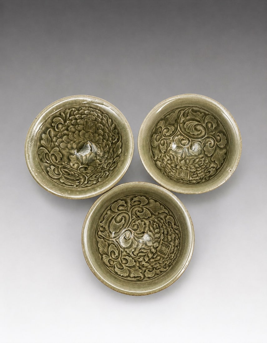 Three of Chinese Yaozhou Kiln Bowl Song Dynasty 960-1279 (1 of 13)