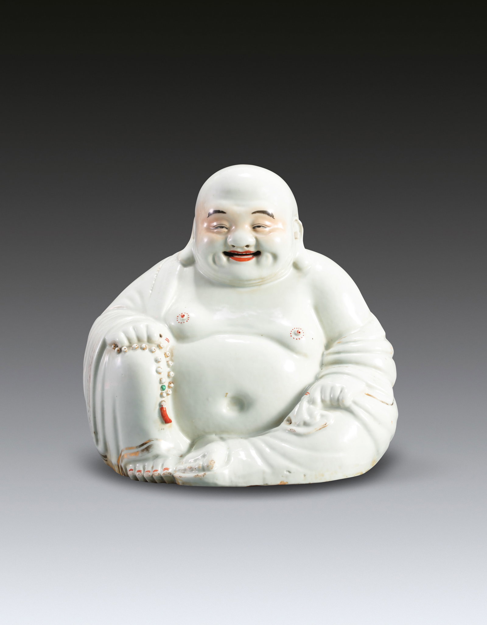 A Chinese Famille Rose Buddha Qing Dynasty 1644-1912: 271219 清粉彩弥勒佛 1644-1912 A Chinese Famille Rose Buddha Qing Dynasty 1644-1912 USD300-500 H27cm 款识：朱茂记造 弥