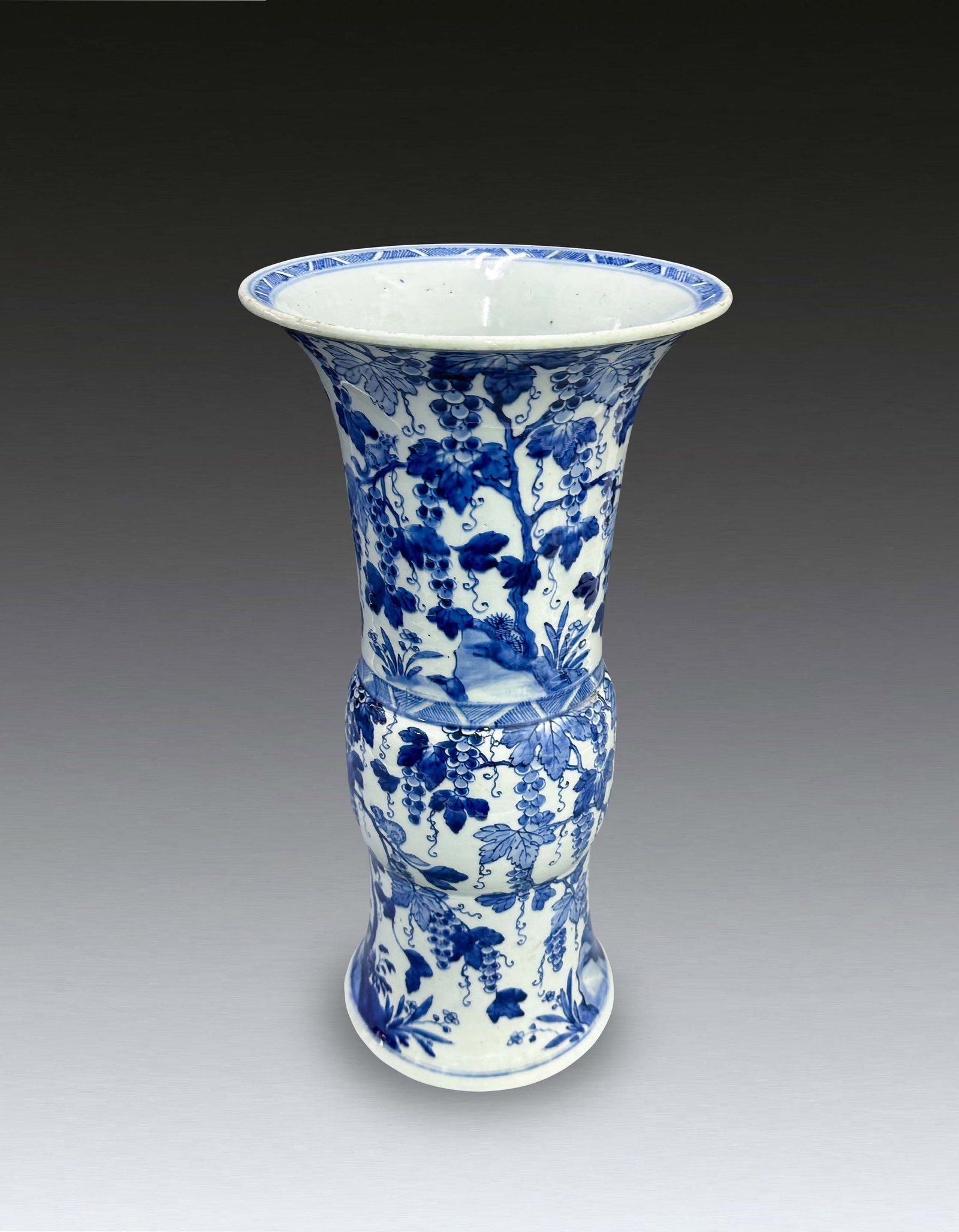 A Chinese Blue and White Grape Squarril Vase Qing Kangxi Period 1661-1722 (1 of 11)