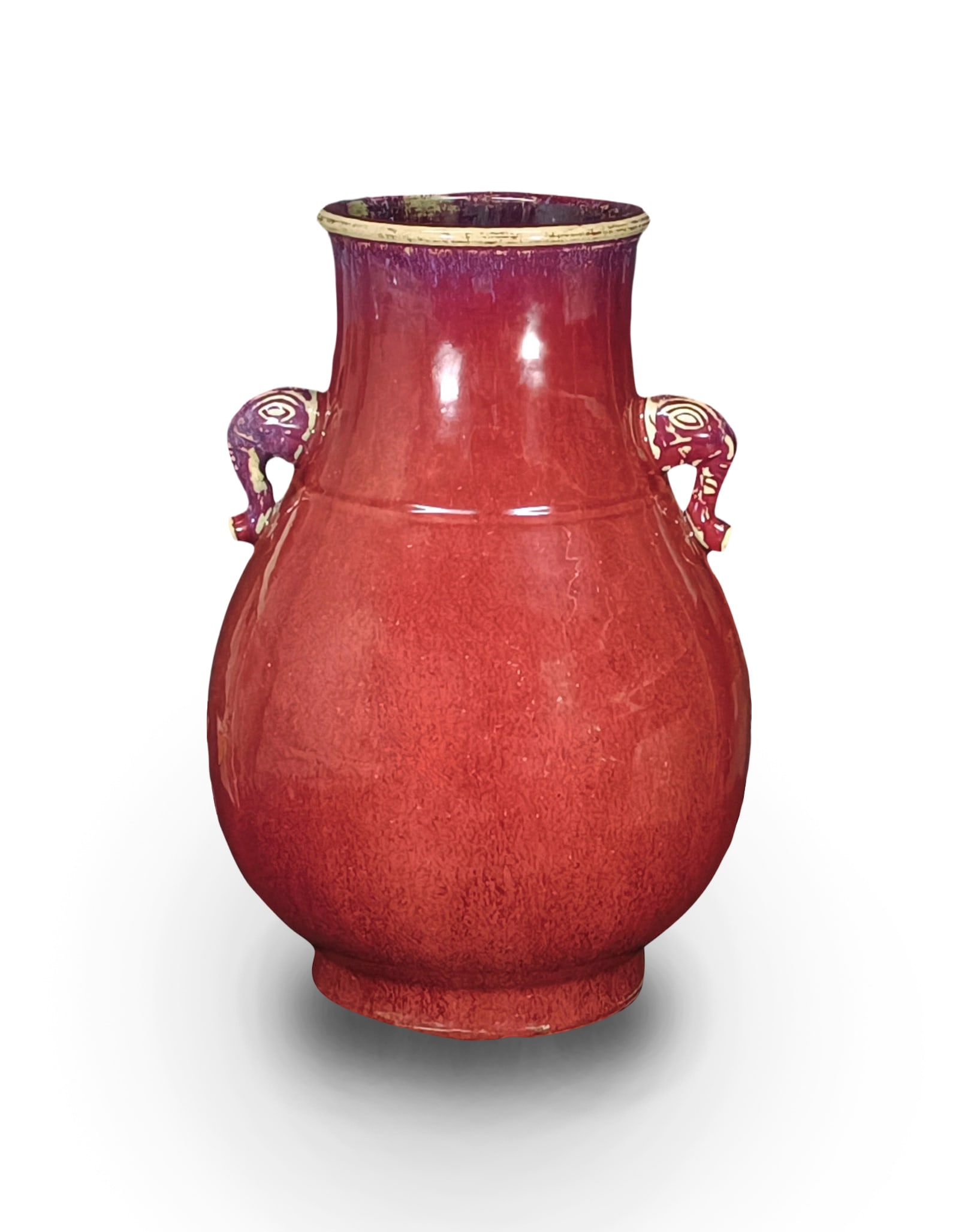 A Chinese Flambe Glazed Elephant Ear Vase Qing Dynasty Qianlong Period 1735-1796: 271225 清乾隆窑变釉象耳尊 A Chinese Flambe Glazed Elephant Ear Vase Qing Dynasty Qianlong Period 1735-1796 来源:新加ࢼ