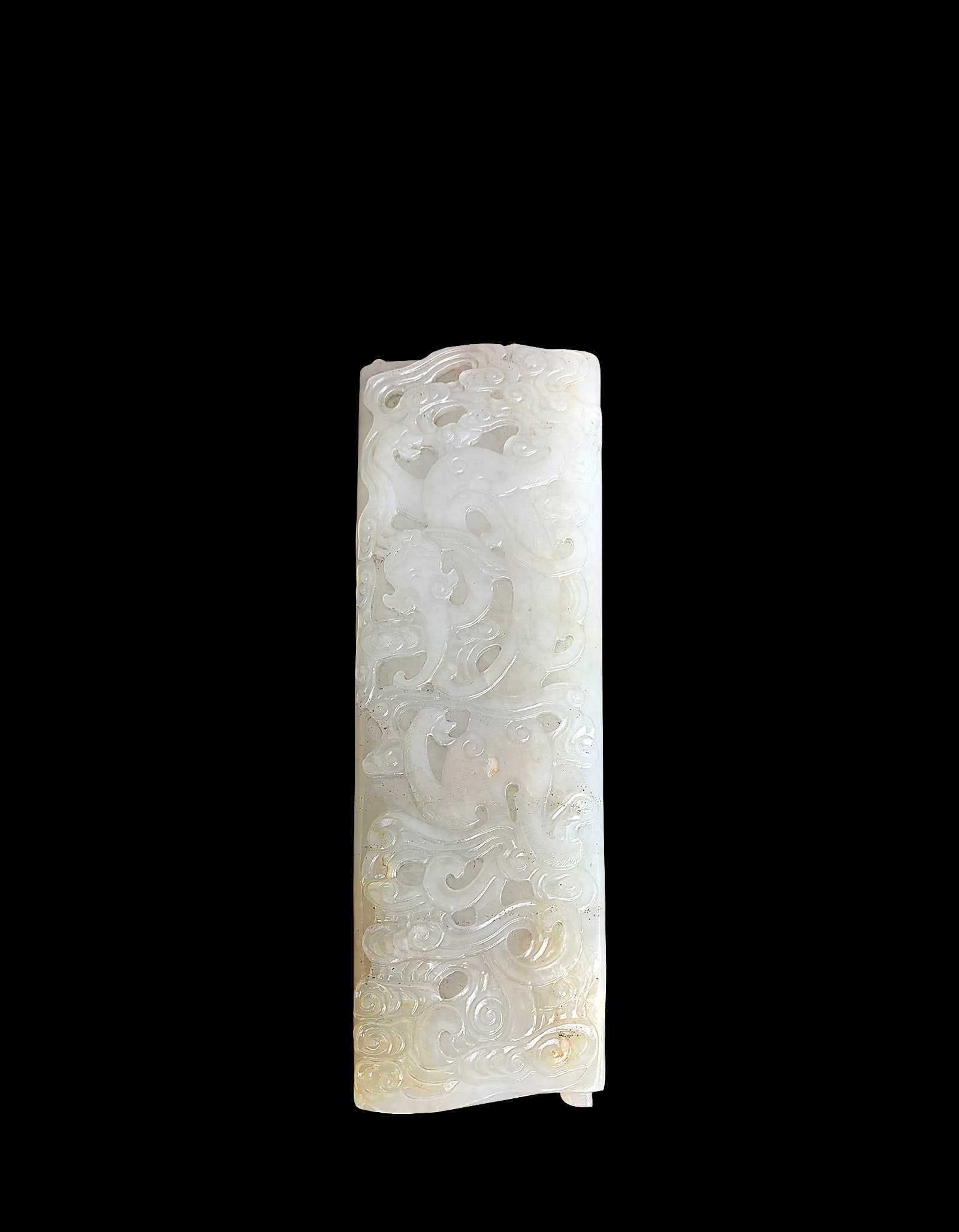 A Chinese White Jade Dragon Arm Rest Mid Qing Dynasty: 271229 清中期和田白玉画卷螭龙纹书案臂搁 A Chinese White Jade Dragon Arm Rest Mid Qing Dynasty USD1000-20