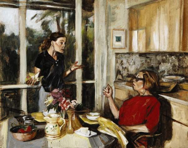 DELIA BROWN b. 1969 Study for the Argument #3,: DELIABROWNb. 1969Study for the Argument #3, 2001Acrylic on wooden panel.11 x 14 in. (27.9 x 35.6 c