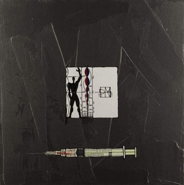 TOM SACHS b. 1966 Untitled (Modular Man with Sy: TOMSACHSb. 1966Untitled (Modular Man with Syringe), 2001Synthetic polymer on board.24 x 24 in. (61