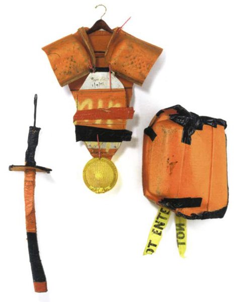 TOM SACHS b. 1966 Untitled (arms and armor from: TOMSACHSb. 1966Untitled (arms and armor from New York Gladiators), 1995Three elements: plastic, cloth tape, clothes hanger a