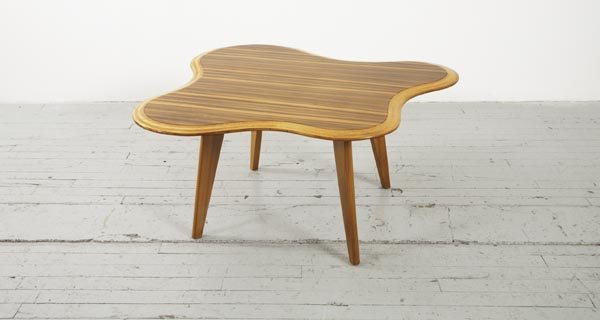 NEIL MORRIS "Cloud" table, ca. 1947 Mahoga: NEILMORRIS"Cloud" table, ca. 1947Mahogany, laminated betula. Manufactured by H. Morris & Co. Ltd., Scotland. Stamped "Cumbr