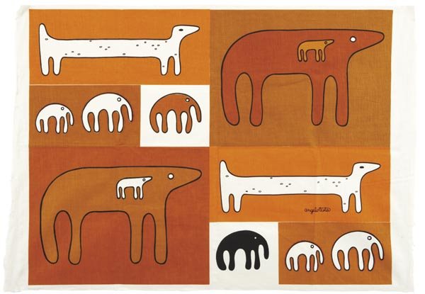 ANGELO TESTA 1918-1984 Wall hanging, ca. 1965: ANGELOTESTA1918-1984Wall hanging, ca. 1965Silkscreened fabric. With a screen printed signature "angelo testa."