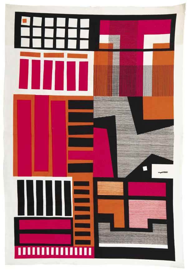 ANGELO TESTA 1918-1984 Wall hanging, ca. 1965: ANGELOTESTA1918-1984Wall hanging, ca. 1965Silkscreened fabric. With a screen printed signature "angelo testa."