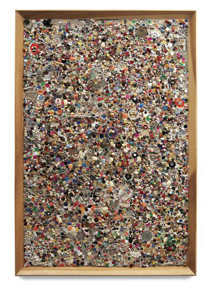 MIKE KELLEY b. 1954 Memory Ware Flat #3, 2000: MIKEKELLEYb. 1954Memory Ware Flat #3, 2000Paper pulp, tile grout, acrylic, miscellaneous beads, buttons and jewelry on woode