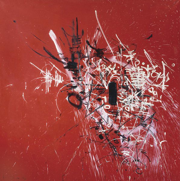 GEORGES MATHIEU b. 1921 Jacques de Mailly au s: GEORGESMATHIEUb. 1921Jacques de Mailly au siège d'Ascalon, 1958Oil on canvas.90 ½ x