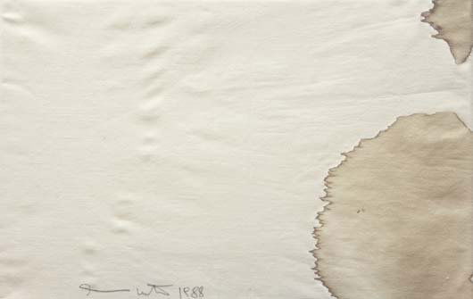 HERMANN NITSCH, 1938: Untitled, 1988 Blood on fabric. Dimensions: 9 ½ x 14 ½ in. (24.1 x 36.8 cm). Signed and dated lower edge. This work is unique.