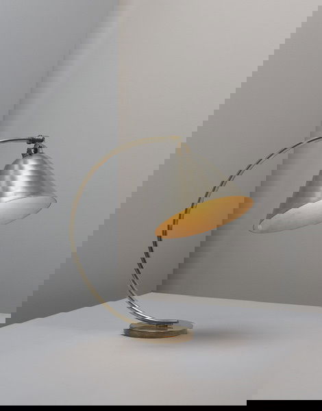 HANS PRZYREMBEL, 1900-1945: Rare and important desk lamp, ca. 1930 Nickel-plated brass, brass, aluminum, lead. Dimensions: 18 ⅞ in. (47.9 cm) high Literature Klaus Weber, Die Metallwerstatt Am Bauhaus, exh. cat., Bauhaus-