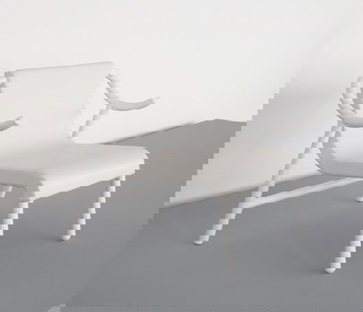 MICHAEL YOUNG, b. 1966: "Armed" chair, 1996 Painted metal, vinyl. Dimensions: 29 ¾ in. (75.6 cm) high This design was subsequently used in the Astro Bar in Iceland which Young designed in 2001. Literature Alexander Pa