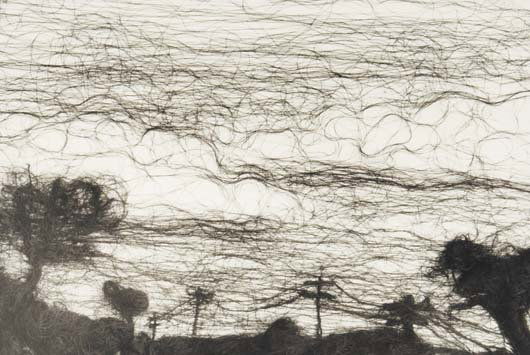 VIK MUNIZ, b. 1961: 1800 Yards (Telephone Poles), 1995 Platinum print. 6 ⅜ x 9 ¼ in. (16.2 x 23.5 cm). Signed, titled and dated "1800 Yards (Telephone Poles) Vik Muniz 1995" lower right. This work is from a