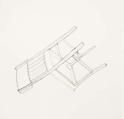 VIK MUNIZ, b. 1961: Upside Down Chair (From the Pictures of Wire Series), 1997 Gelatin silver print. 10 x 10 in. (25.4 x 25.4 cm). Signed, titled and dated "Upside Down Chair Vik Muniz 1997" lower center. This work is fr