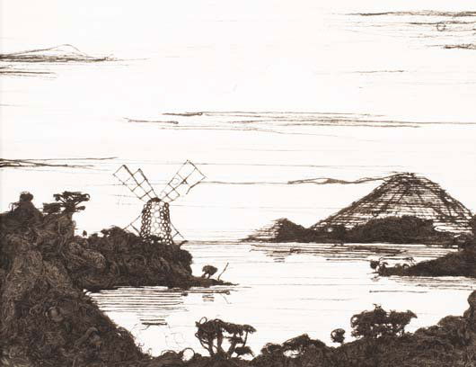 VIK MUNIZ, b. 1961: 12,600 Yards The Mill and The Volcano (From Pictures of String), 1997 Dye-construction print. 11 x 13 ¾ in. (27.9 x 34.9 cm). Signed, titled, numbered of five and dated on the reverse. Provenan