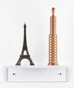 HAIM STEINBACH, b. 1944: Untitled (Eiffel Tower, Pepper Mill), 2001 Cast metal Eiffel tower and wooden pepper mill. 15 ½ x 14 x 6 ¼ in. (39.4 x 35.6 x 15.9 cm). This work is from an edition of 50.