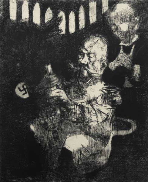 JACK LEVINE, b. 1915: The End of the Weimar Republic, 1967 Etching on paper. 29 x 22 in. (73.7 x 55.9 cm). Signed and numbered lower edge. This work is from an edition of 100.