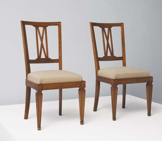 ANDRE ARBUS, 1903-1969: Pair of chairs, ca. 1938 Sycamore, fabric, bronze (2). Each: 36 in. (91.4 cm) high