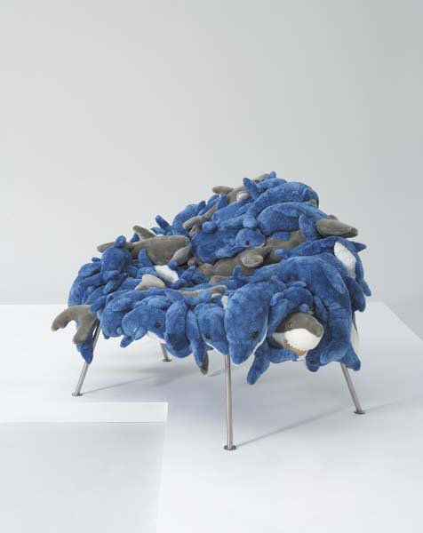FERNANDO AND HUMBERTO CAMPANA, B. 1961, B. 1953: Shark and Dolphin Banquette", 2006 Stuffed toy animals, stainless steel. 32 ⅛ x 47 ¼ x 37 ¼ in. (81.6 x 120 x 94.6 cm) Produced by Estudio Campana, Brazil. Number 6 from an editio