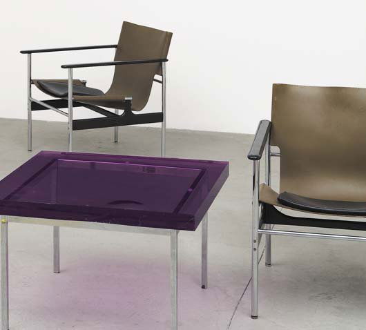 CHARLES POLLOCK b. 1930: Pair of armchairs, ca. 1960 Chrome-plated tubular metal, leather, composite. Manufactured by Knoll Associates, USA (2). Each: 28 in. (71.1 cm) high