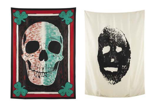 MIKE KELLEY: Two works from Pansy Metal, Clovered Hoof, 1989 Screenprint on silk. Each 52 ½ x 38 in. (133.4 x 96.5 cm). Each signed, dated and numbered. This work is from an edition of 40. Provenance: Editi