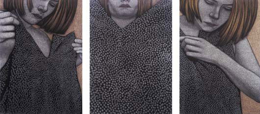 AMY ADLER: Show Me, 2000 Three cibachrome prints. 30 x 21 ½ in. (76.2 x 54.6 cm). Signed and dated "Amy Adler 2000" on the reverse of the third work. Each is sequentially numbered "1-3 out of 3" on the re