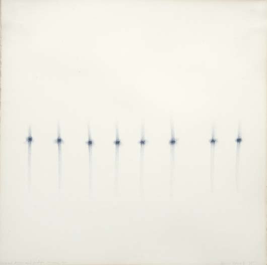 EDDA RENOUF, b. 1943: Title: EDDA RENOUF, b. 1943 Description: Incised Lines and Pastels - Moving - 2, 1975 Medium Dimensions Signature/Edition/Manufacture: Graphite and pastel on paper. 13 ½ x 13 ½ in. (34.