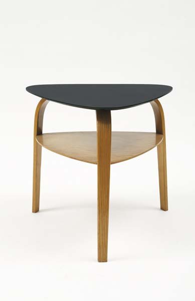 ATTRIBUTED TO MAX BILL, 1908-1994: Maker: ATTRIBUTED TO MAX BILL, 1908-1994 Title: Occasional table, 1950s Description: Bent laminated birch, birch, plastic laminate, painted wood. 22 ⅛ x 24 x 23 in. (56.2 x 61 x 58.4 cm).