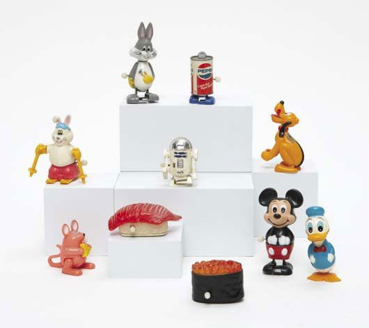 Ten wind-up toys: Maker: Ten wind-up toys Description: Plastic (10). Largest: 3 ½ in. (8.9 cm) high.