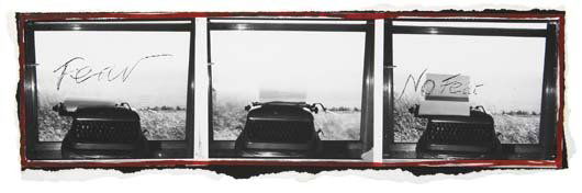 ROBERT FRANK, b. 1924: Fear - No Fear on the Beach, 1970s Gelatin silver print with ink. 3 ½ x 12 in. (8.9 x 30.5 cm). Signed 'Robert' and inscribed in ink on the verso. Literature: Frank, Hold Still...Keep Going, pl