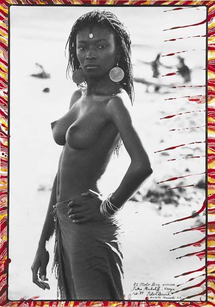 PETER BEARD, b. 1938: Fayel Tall, 1987 Gelatin silver print with margin painting, printed 2003. 19 x 12 ¾ in. (48.3 x 32.4 cm). Signed, dated and annotated in ink on the recto; signed in ink, titled, dated in pencil