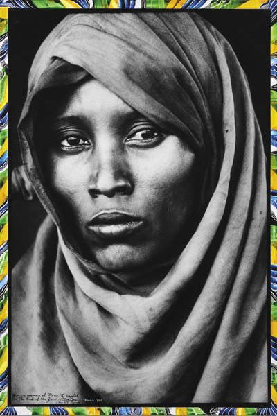 PETER BEARD, b. 1938: Boran Woman at Marsabit Hospital, Nairobi for "The End of the Game", March, 1968 Gelatin silver print with margin painting, mounted, printed later. 22 ½ x 14 ¾ in. (57.2 x 37.5 cm). Sign