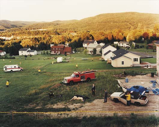 GREGORY CREWDSON, b. 1962: Untitled (Dead cow discovery) from Twilight, 1998 Color coupler print. 47 ¼ x 59 £x215c; in. (120 x 150.8 cm). Signed in ink, printed title, date and number 3/10 on a gallery label affixed