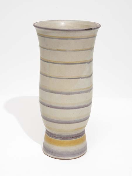 WERNER BURRI: Vase, ca. 1931 Glazed ceramic. Manufactured by Steingutfabriken Velten Vordamm, Germany. Underside marked in ink "lcc. F.314" with maker's mark and "51" and impressed "101." 10 £x215e; in. (2