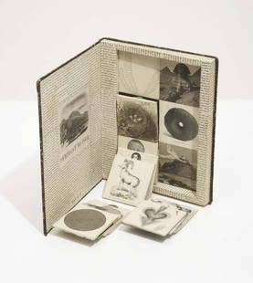 ANDREW MASULLO, b. 1957: 1636 Symphony No. Four, 1988 Composition book, book pages, collage and masonite. 11 ¼ x 9 £x215e; x ¾ in. (28.6 x 25.1 x 1.9 cm). This work is from an edition of 88.