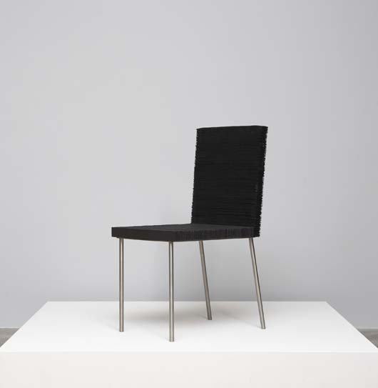 FERNANDO AND HUMBERTO CAMPANA, b. 1961, b. 1953: "Papel" chair, ca. 1996 Painted cardboard, brushed steel, painted MDF. 34 £x215c; in. (87.3 cm) high. One of five examples produced by Estudio Campana, Brazil.