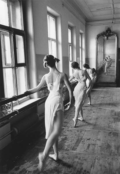 CORNELL CAPA, b. 1918: Bolshoi Ballet School, Moscow, 1958. Gelatin silver print, printed later. 17 x 11 ⅞ in. (43.2 x 30.2 cm). Signed in pencil on the verso; signed in ink on a copyright credit label affixed to the